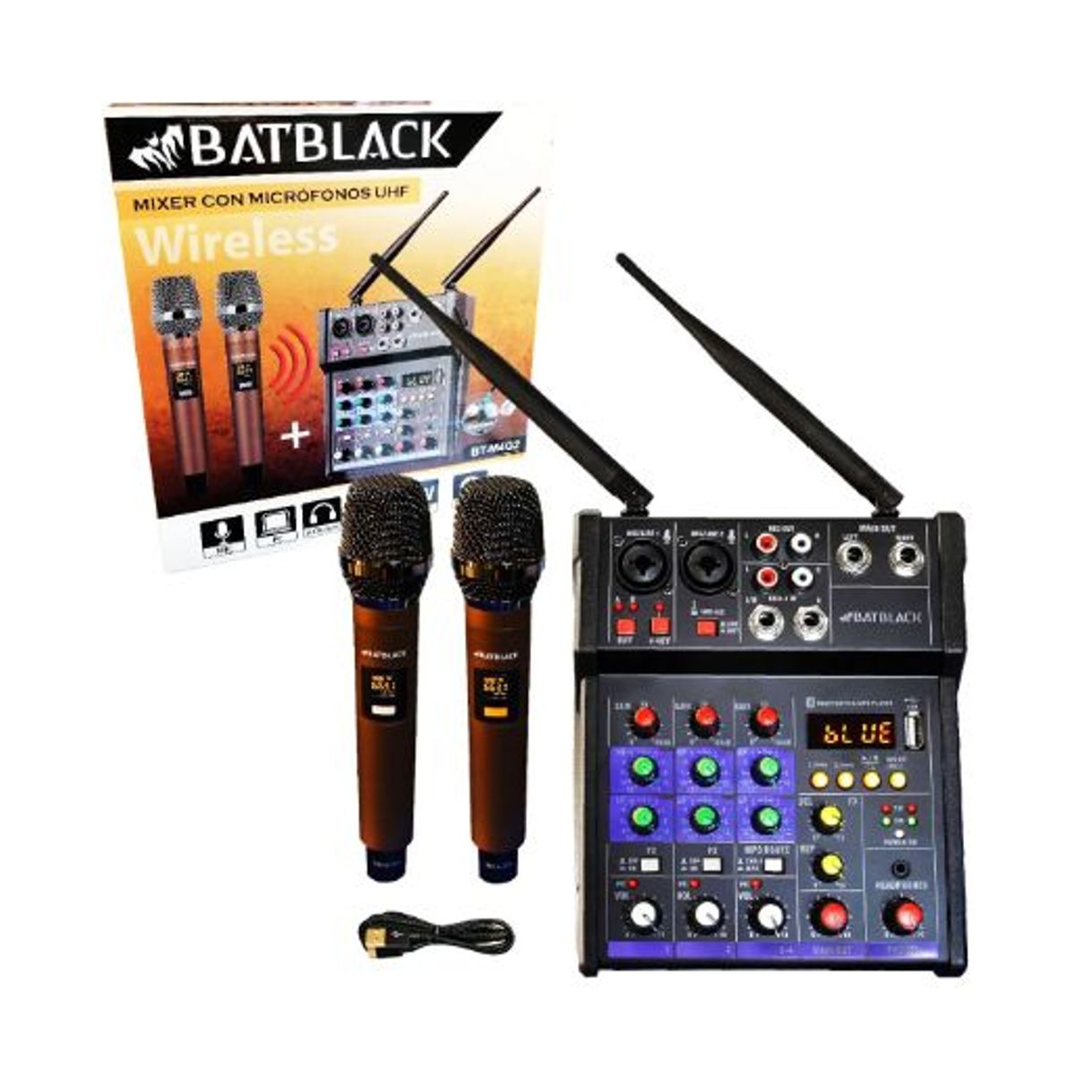 BATBLACK - Mixer con Micrófonos Inalámbricos UHF y Bluetooth BT-M4G2 BATBLACK