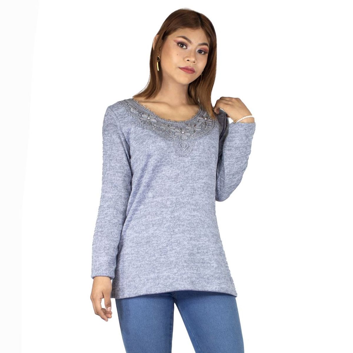 ZOHAR - CHOMPA DE MUJER CUELLO V - LIZ ZOHAR - GRIS