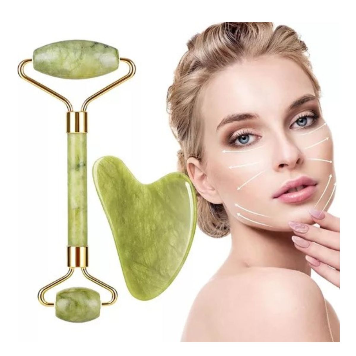 GENERICO - Masajeador Facial Rodillo de Jade Natural Gua Sha