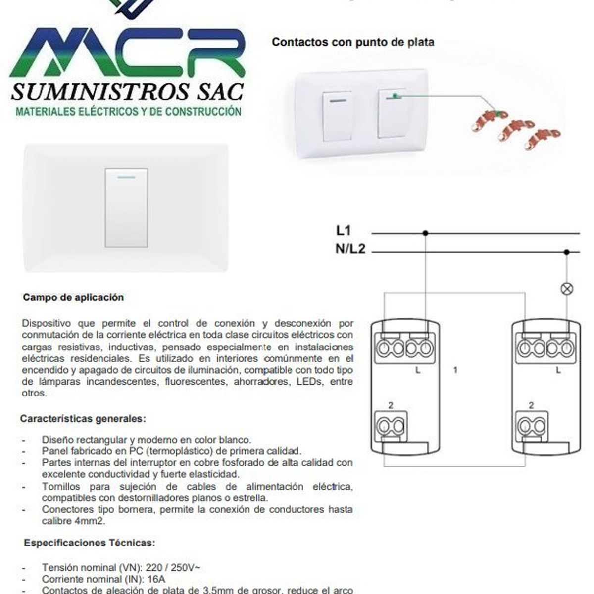GENERICO - INTERRUPTOR SIMPLE DE 3 VIAS BLANCO