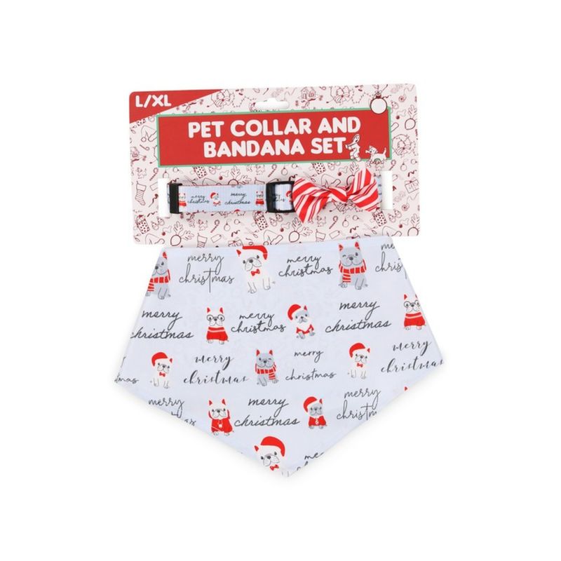 GENERICO - Collar con Lazo y Badana para perro Navideño - Celeste - S/M - Celeste - S/M