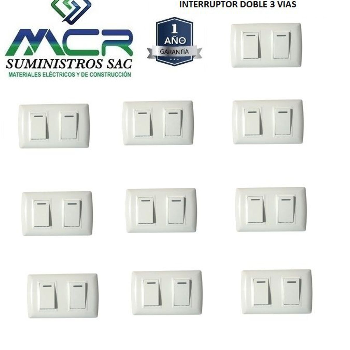 GENERICO - INTERRUPTOR DOBLE BLANCO 3 VIAS PACK 10 UNIDADES