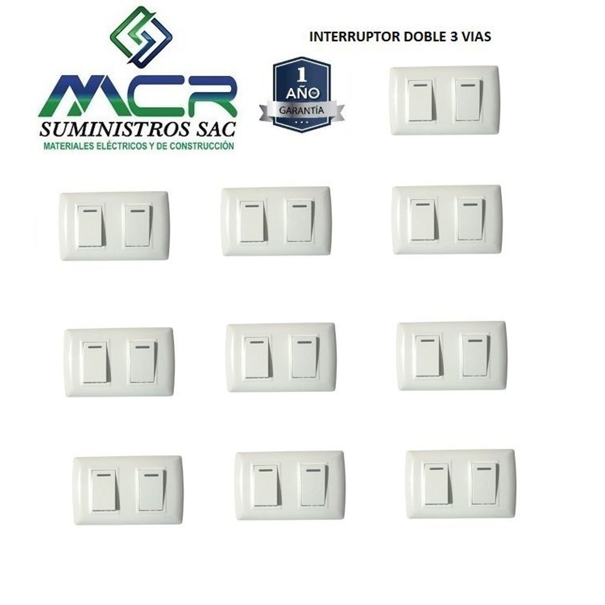 GENERICO - INTERRUPTOR DOBLE BLANCO 3 VIAS PACK 10 UNIDADES