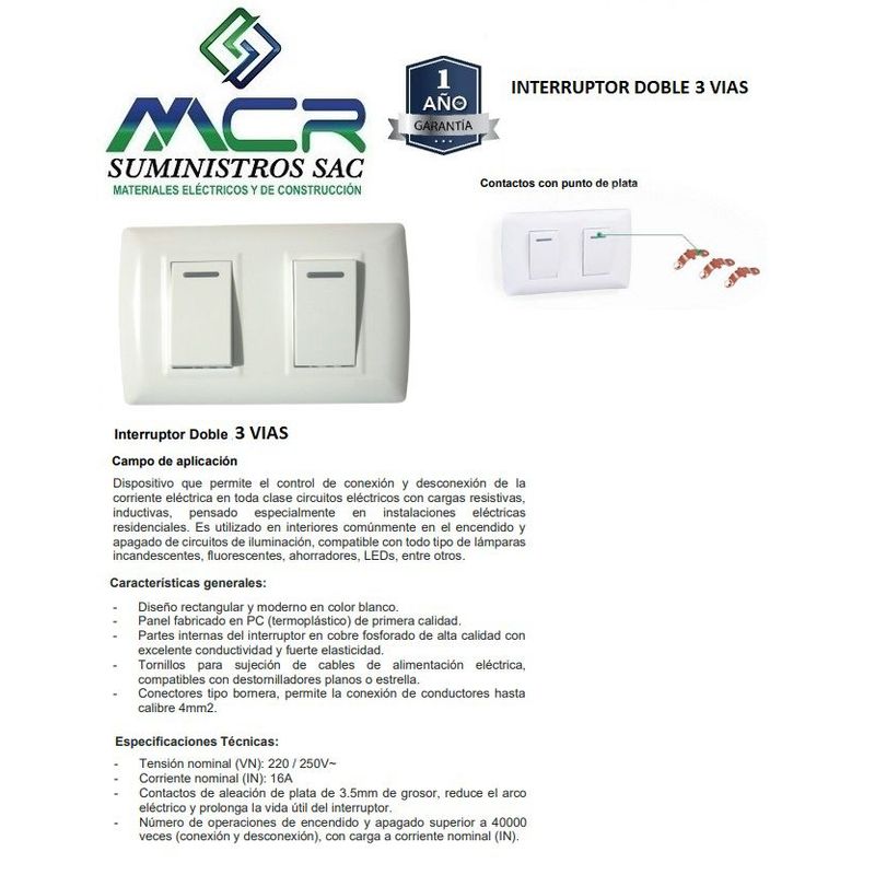 GENERICO - INTERRUPTOR DOBLE BLANCO 3 VIAS X 2UND