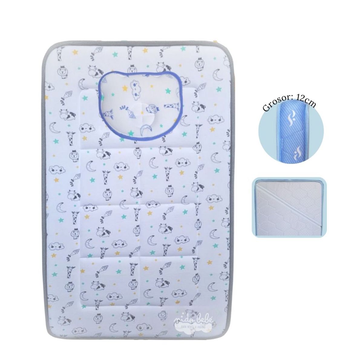 GENERICO - Colchón Plus para Bebé bordes Plomo y Azul