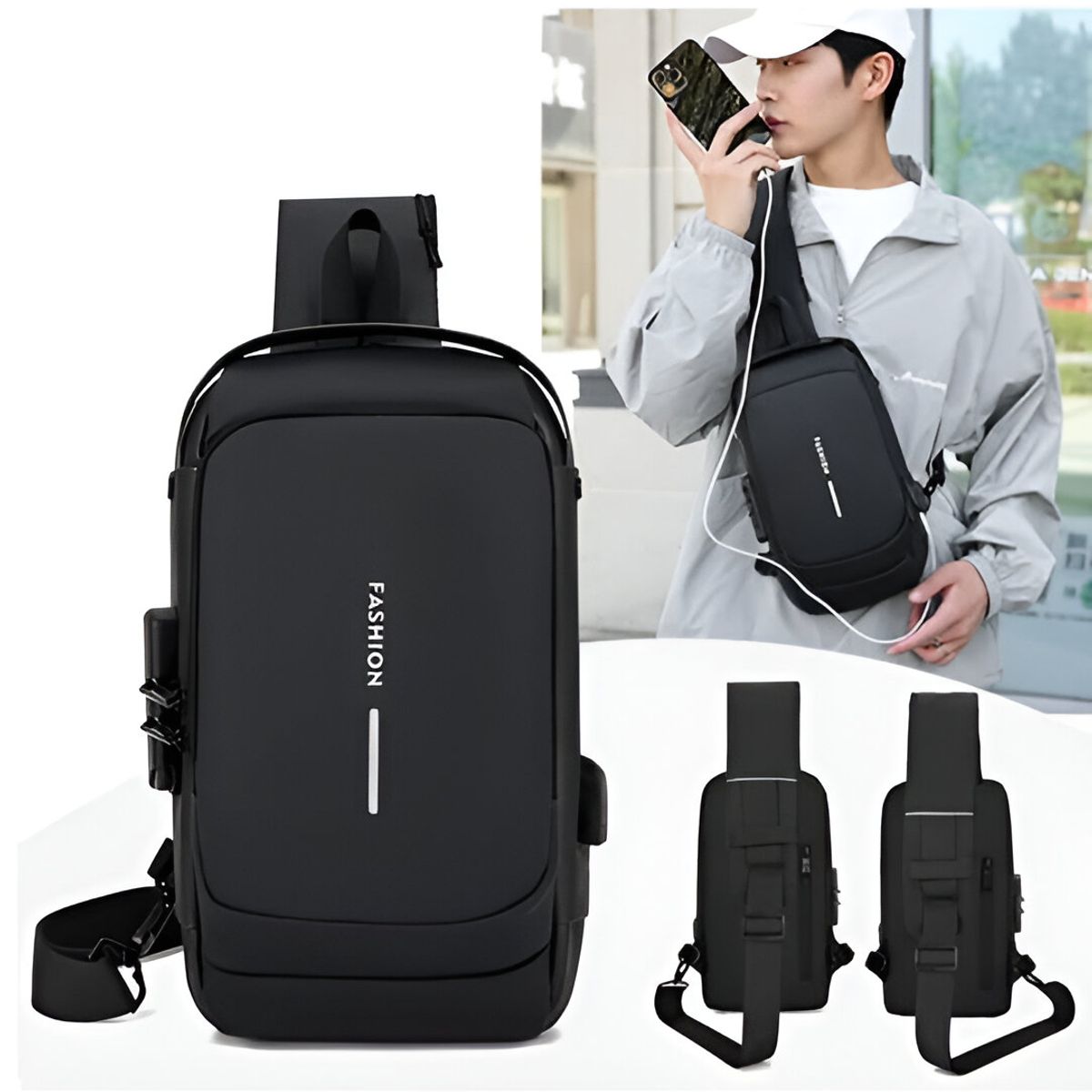 GENERICO - Mochila Morral Bandolera Juvenil -  Antirrobo con Usb Impermeable