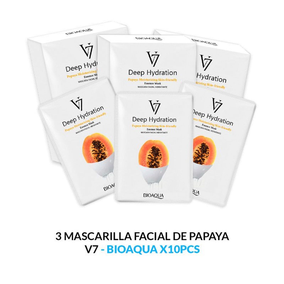 BIOAQUA - Mascarilla Facial Esencia Papaya De Hidratación10Pcs Bioaqua 30Gr 2Uni