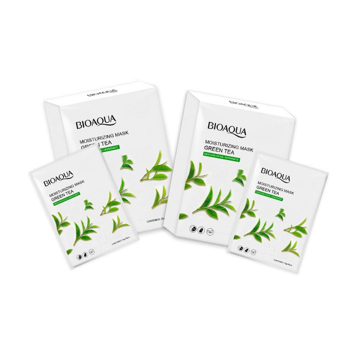 BIOAQUA - Mascarilla Facial Hidratante De Té Verde 10Pcs Bioaqua 25Gr 2 Unidades