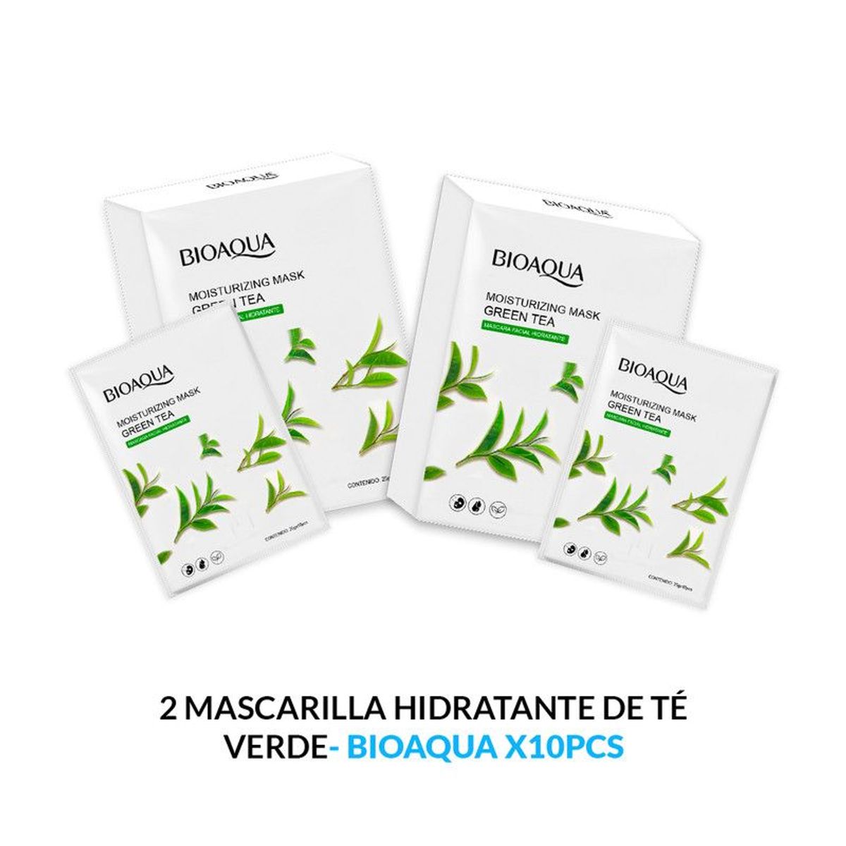 BIOAQUA - Mascarilla Facial Hidratante De Té Verde 10Pcs Bioaqua 25Gr 2 Unidades