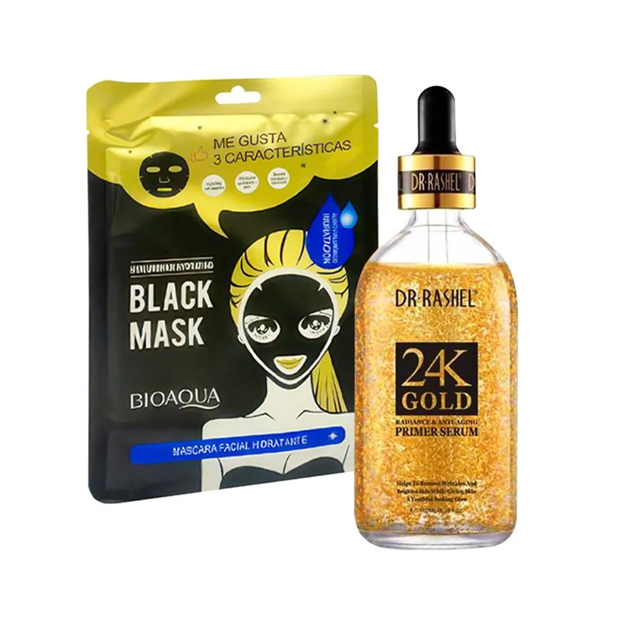 GENERICO - Suero Facial Antiarrugas 24k Oro + Mascarilla Negra Hidratante