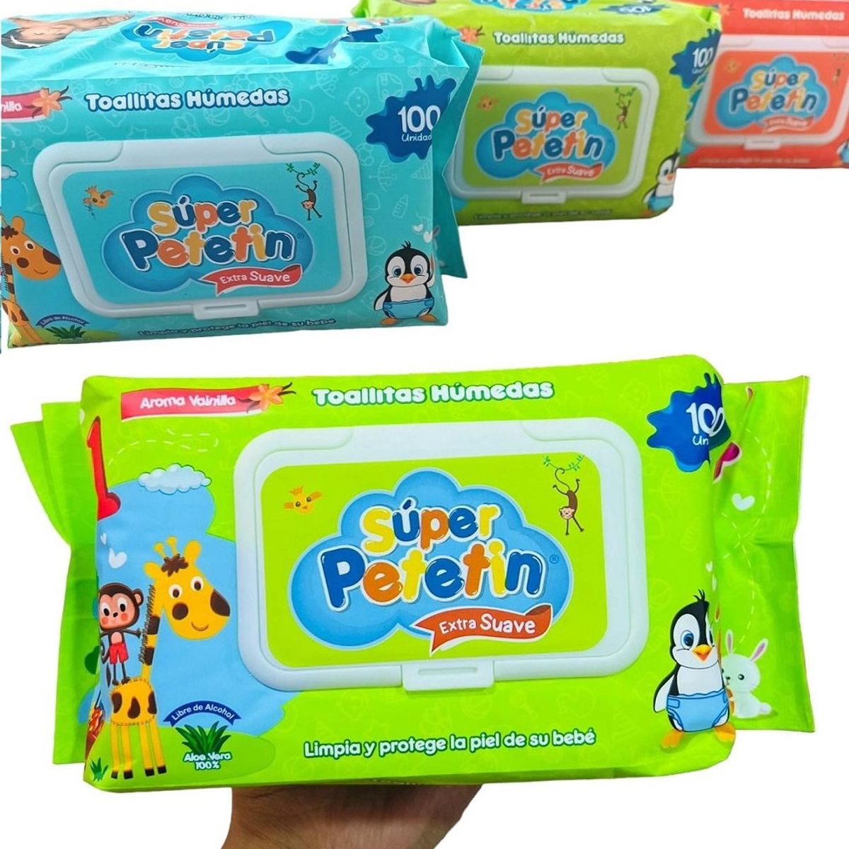 GENERICO - Set de 3 toallitas humedos paños suaves petetin 100 unid