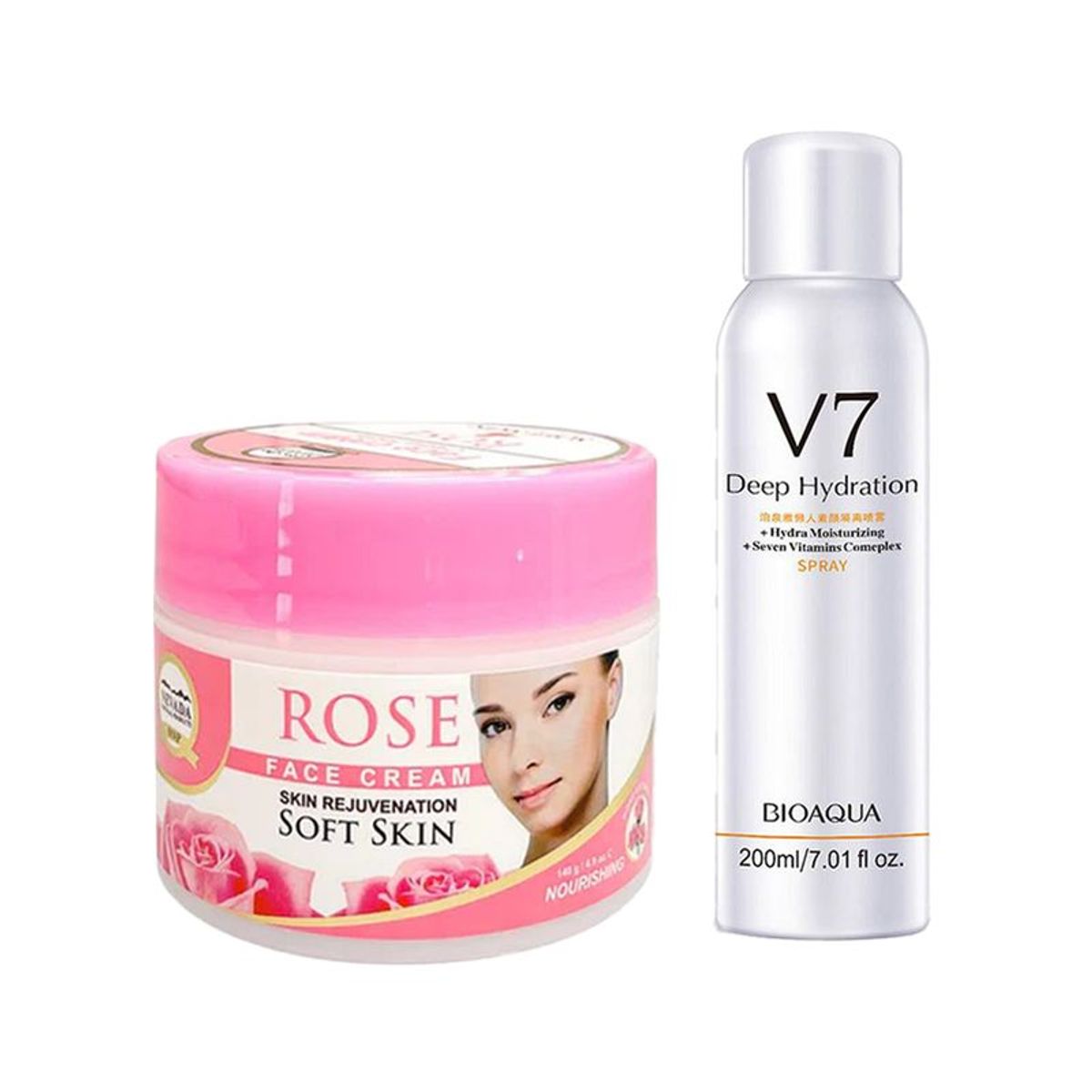 NEVADA NATURAL PRODUCTS - Crema facial extracto de Rosa + Spray Corporal Aclarador V7