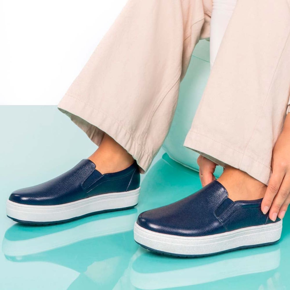 VIALE - Zapatilla Slip On Casual WIL-2434 Azul Viale Cuero