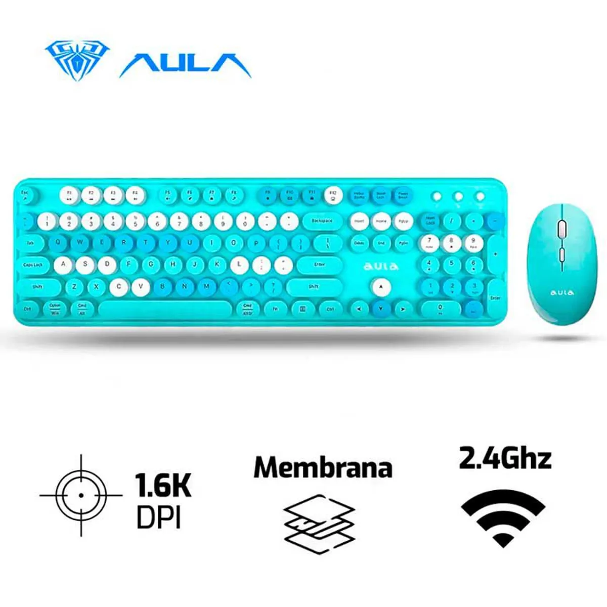AULA - Combo Aula Ac306 Ingles Inalámbrico TECLADO + MOUSE AZUL