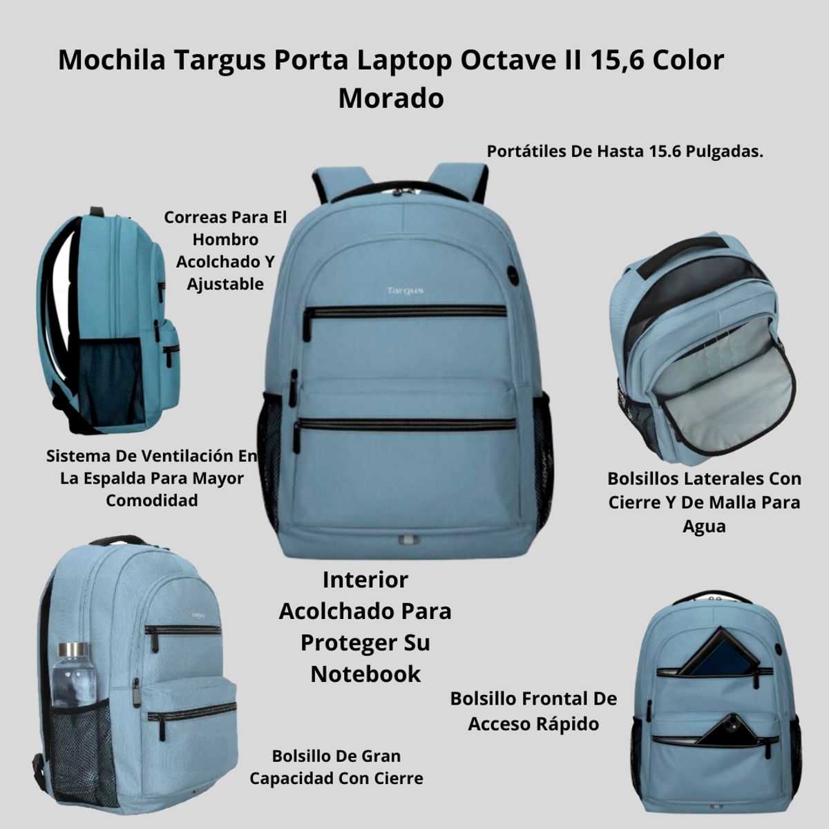 TARGUS - Mochila Porta Laptop Octave 15,6 Targus- Celeste