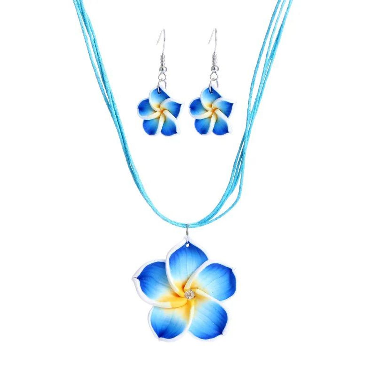 GENERICO - Set collar y aretes flores azules