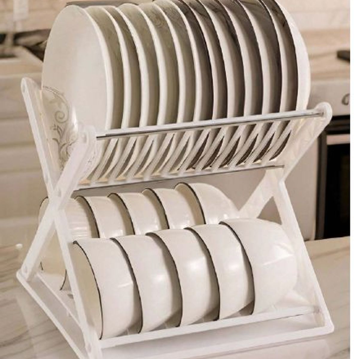 ABS - Escurridor De Platos Con Diseño En X Color Blanco