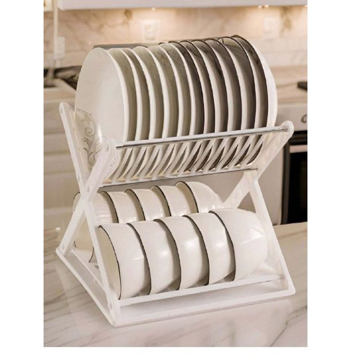 ABS - Escurridor De Platos Con Diseño En X Color Blanco