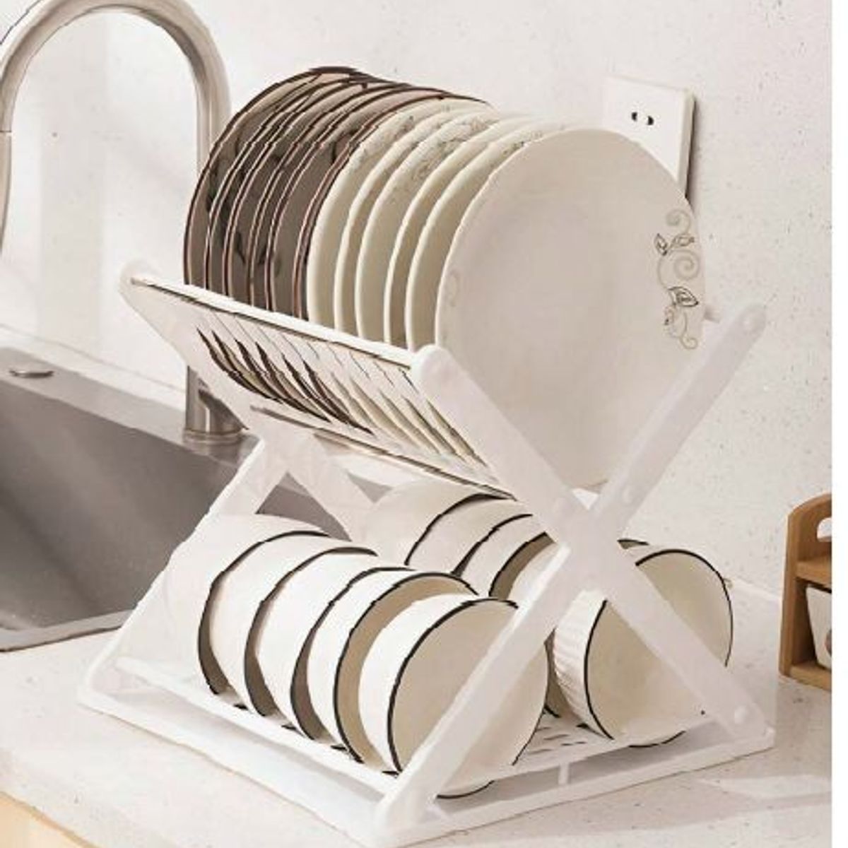 ABS - Escurridor De Platos Con Diseño En X Color Blanco