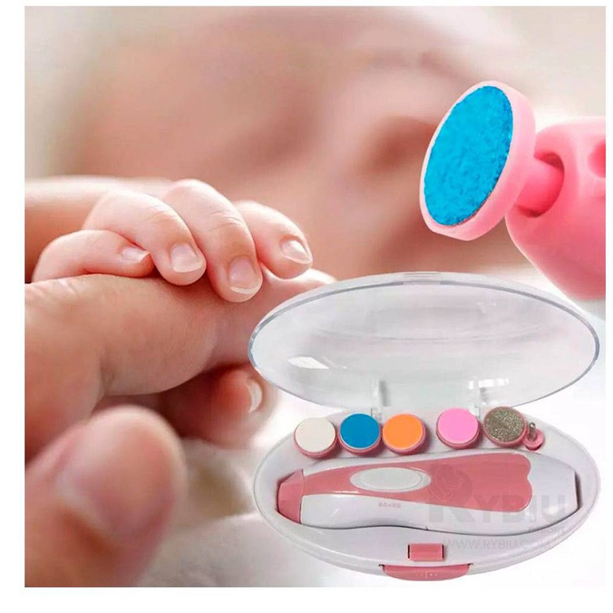 GENERICO - Corta Úñas Pulidor Manos Pies 6 Limas Electrico Rosado