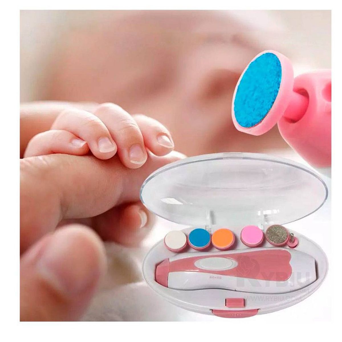 GENERICO - Corta Úñas Pulidor Manos Pies 6 Limas Electrico Rosado