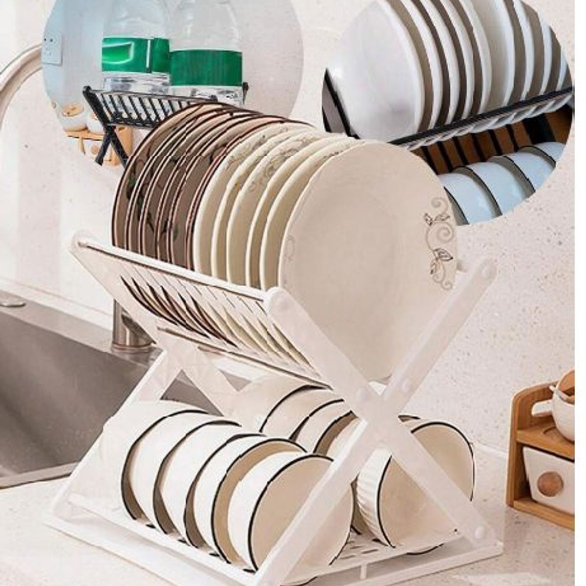 ABS - Escurridor De Platos Con Diseño En X Color BLANCO