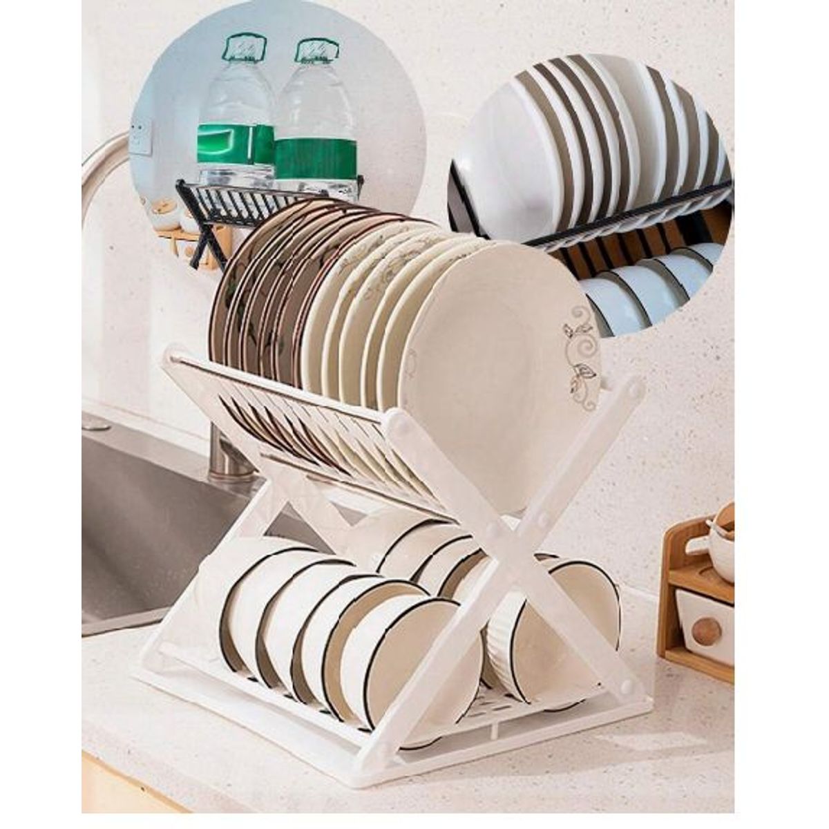 ABS - Escurridor De Platos Con Diseño En X Color BLANCO