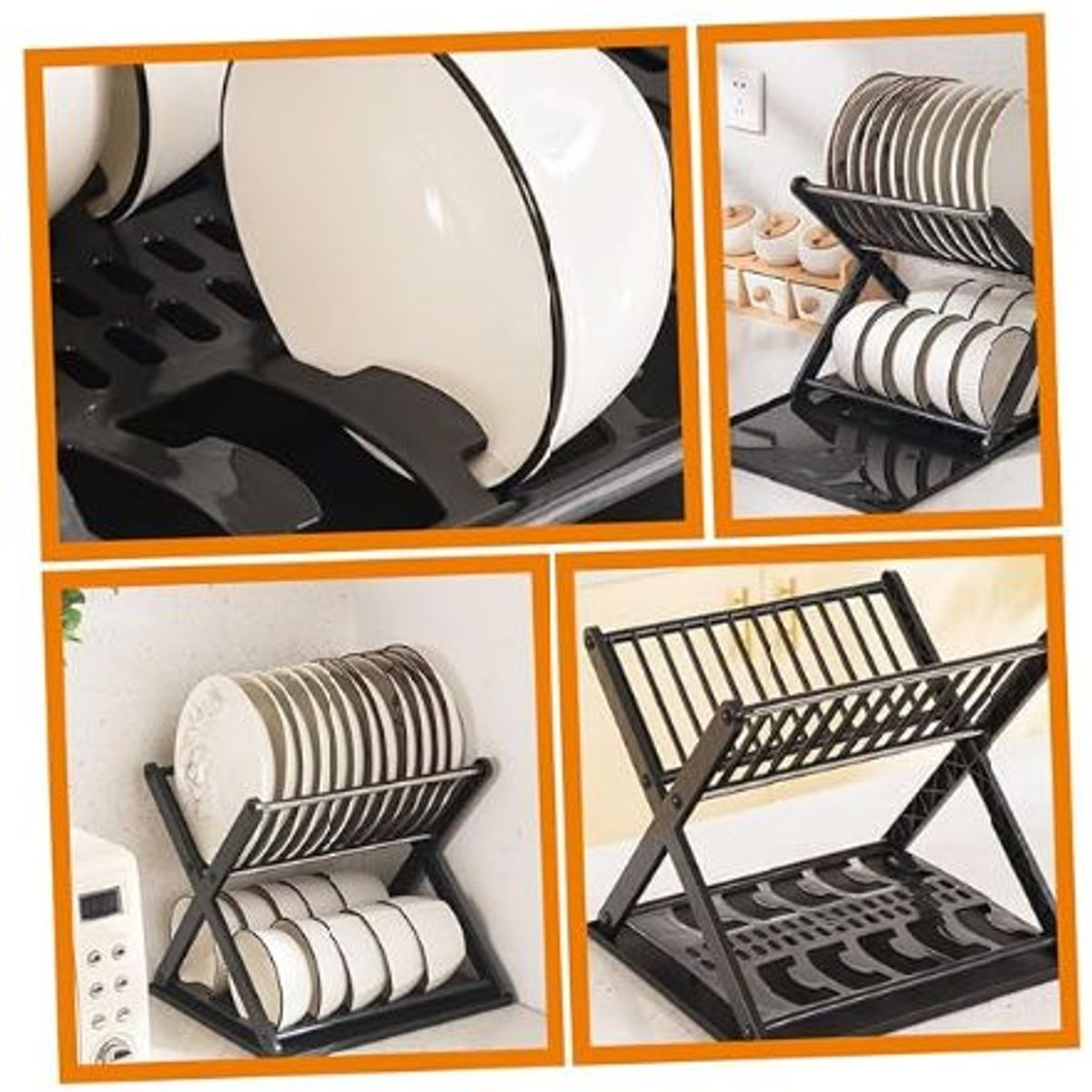 ABS - Escurridor De Platos Con Diseño En X Color NEGRO