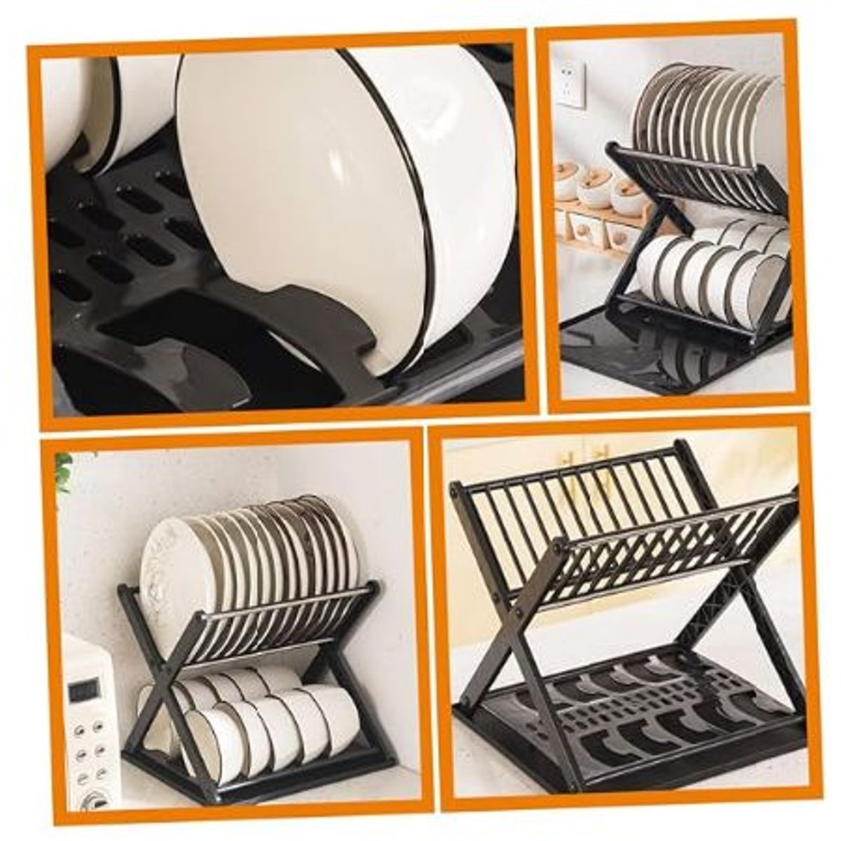 ABS - Escurridor De Platos Con Diseño En X Color NEGRO