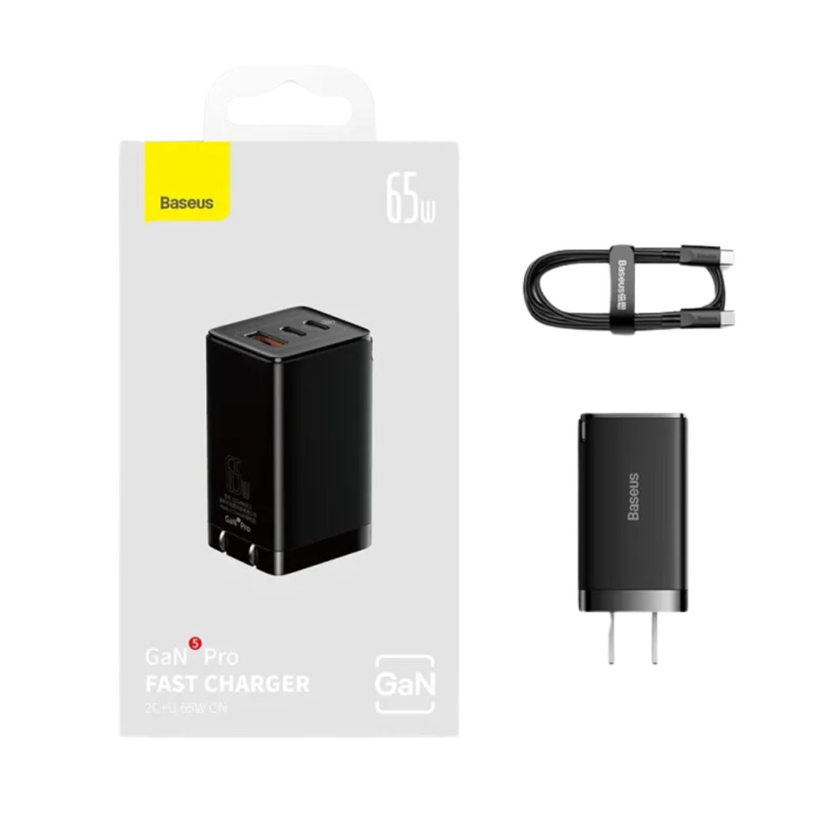 BASEUS - Cargador Rápido Baseus GaN5 Pro 65W con 2 puertos Tipo-C USB - Blanco