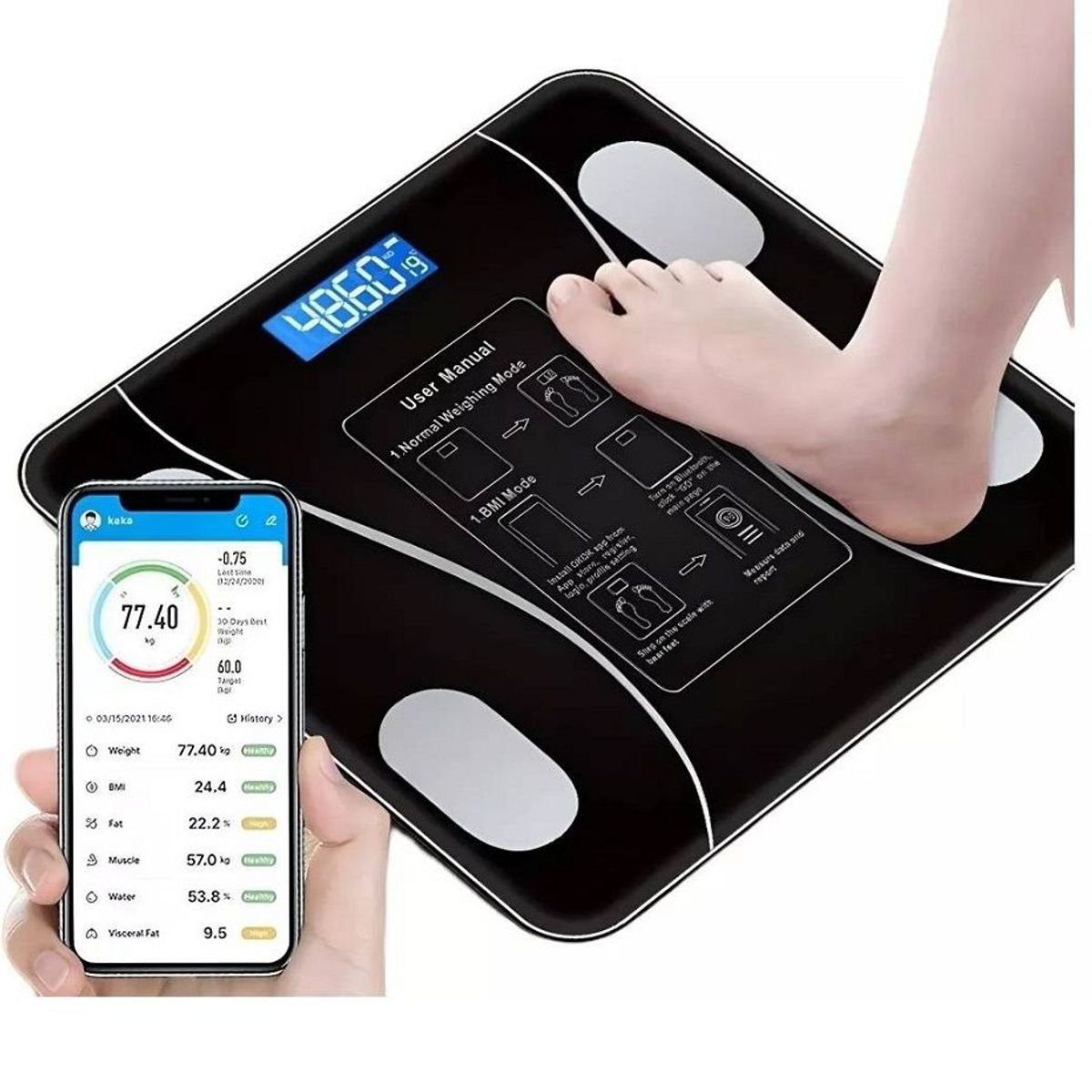 GENERICO - BALANZA INTELIGENTE RECARGABLE BLUETOOTH PESO 180 KG