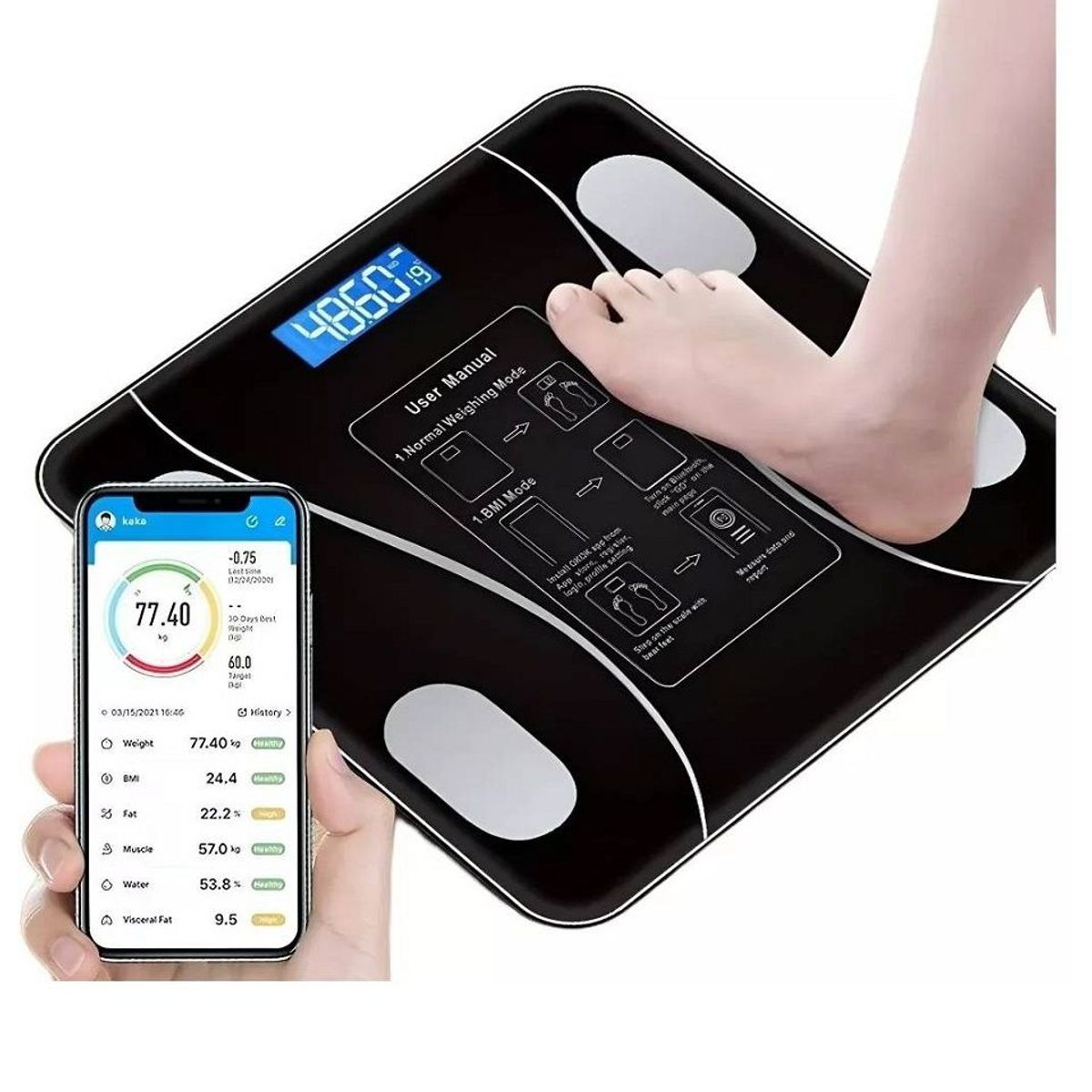 GENERICO - BALANZA INTELIGENTE RECARGABLE BLUETOOTH PESO 180 KG