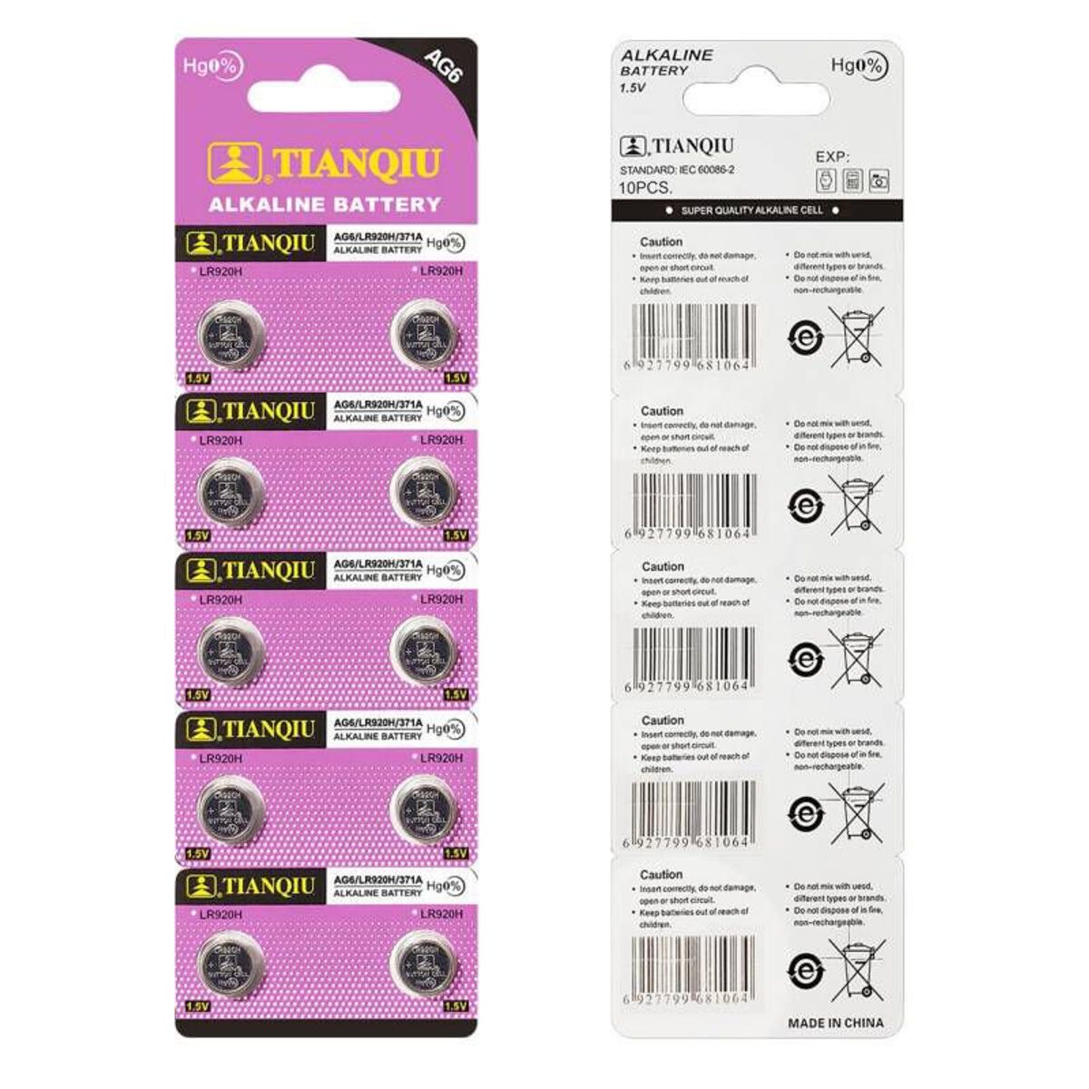 GENERICO - Pilas AG6 364A LR621H TIANQIU BLISTER DE 10 PILAS