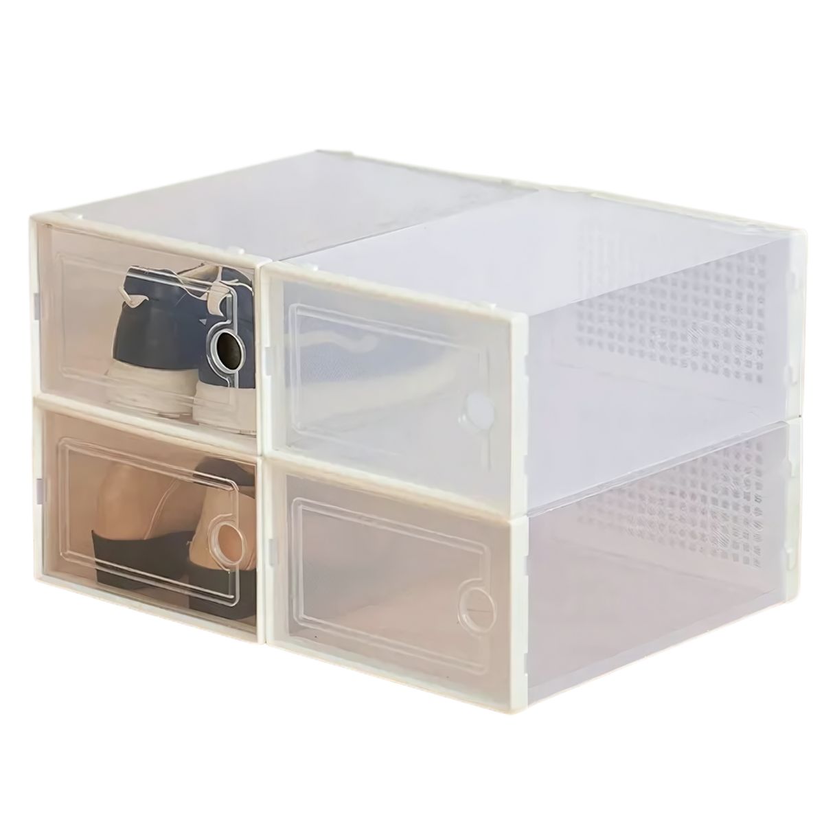 GENERICO - Set 10 Cajas Organizador de Zapatos reforzado con doble tapa - Blanco - M
