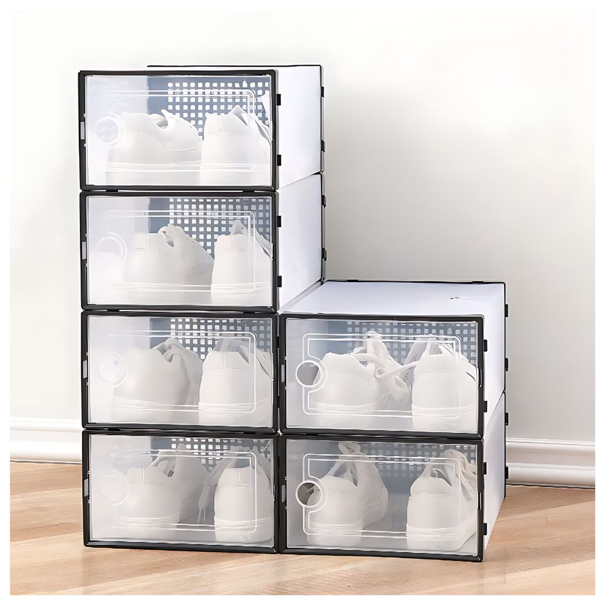 GENERICO - Set 10 Cajas Organizador de Zapatos reforzado con doble tapa - Negro - M