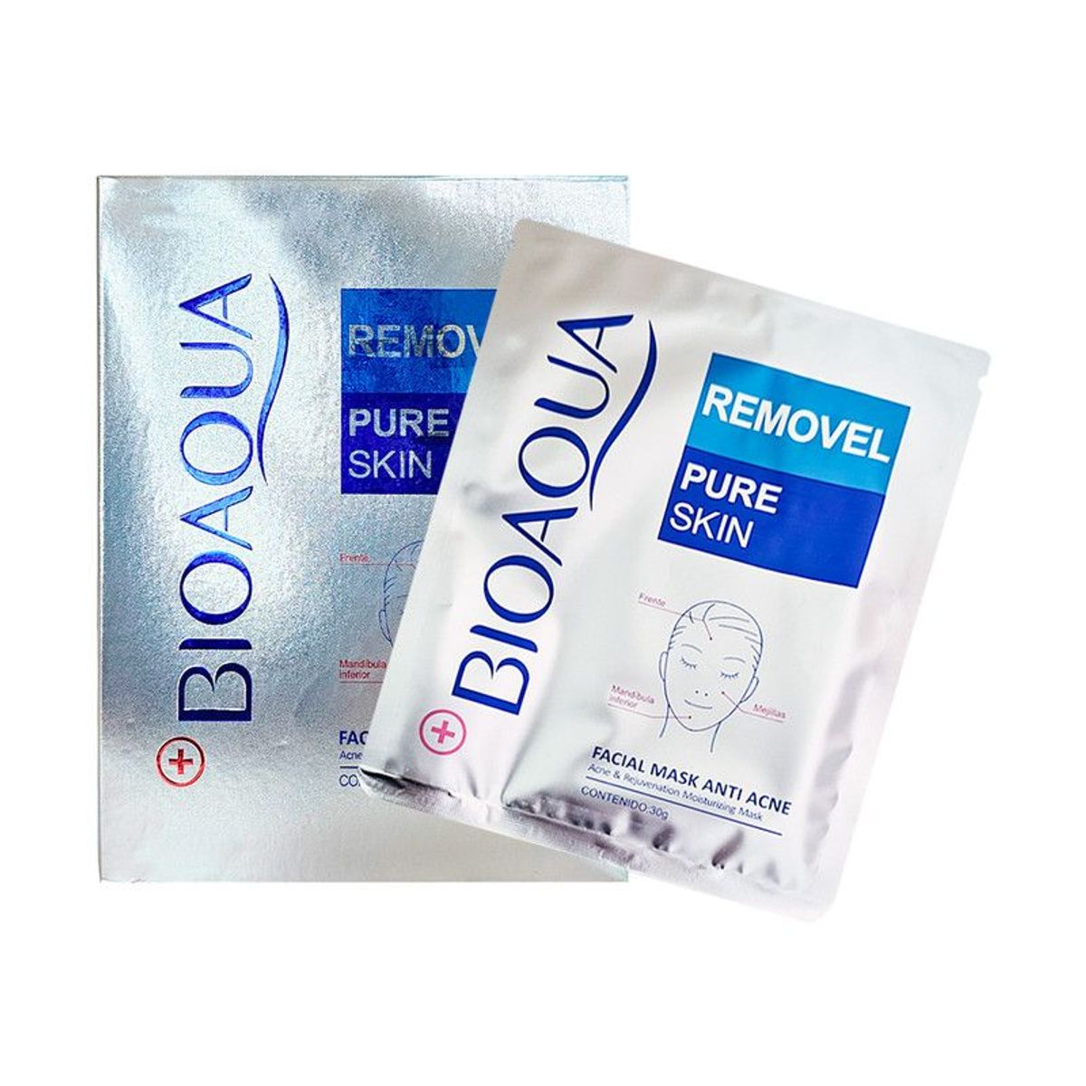 BIOAQUA - Mascarilla Facial Antiacne Removel Pure Skin 10 Pcs Bioaqua 30Gr