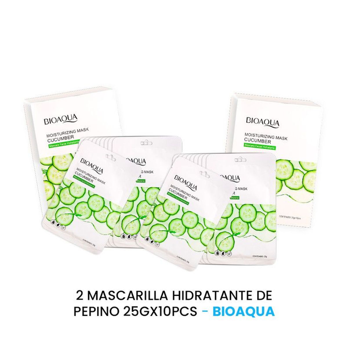 BIOAQUA - Mascarilla Hidratante De Pepino 10Pcs Bioaqua 25Gr 2 Unidades