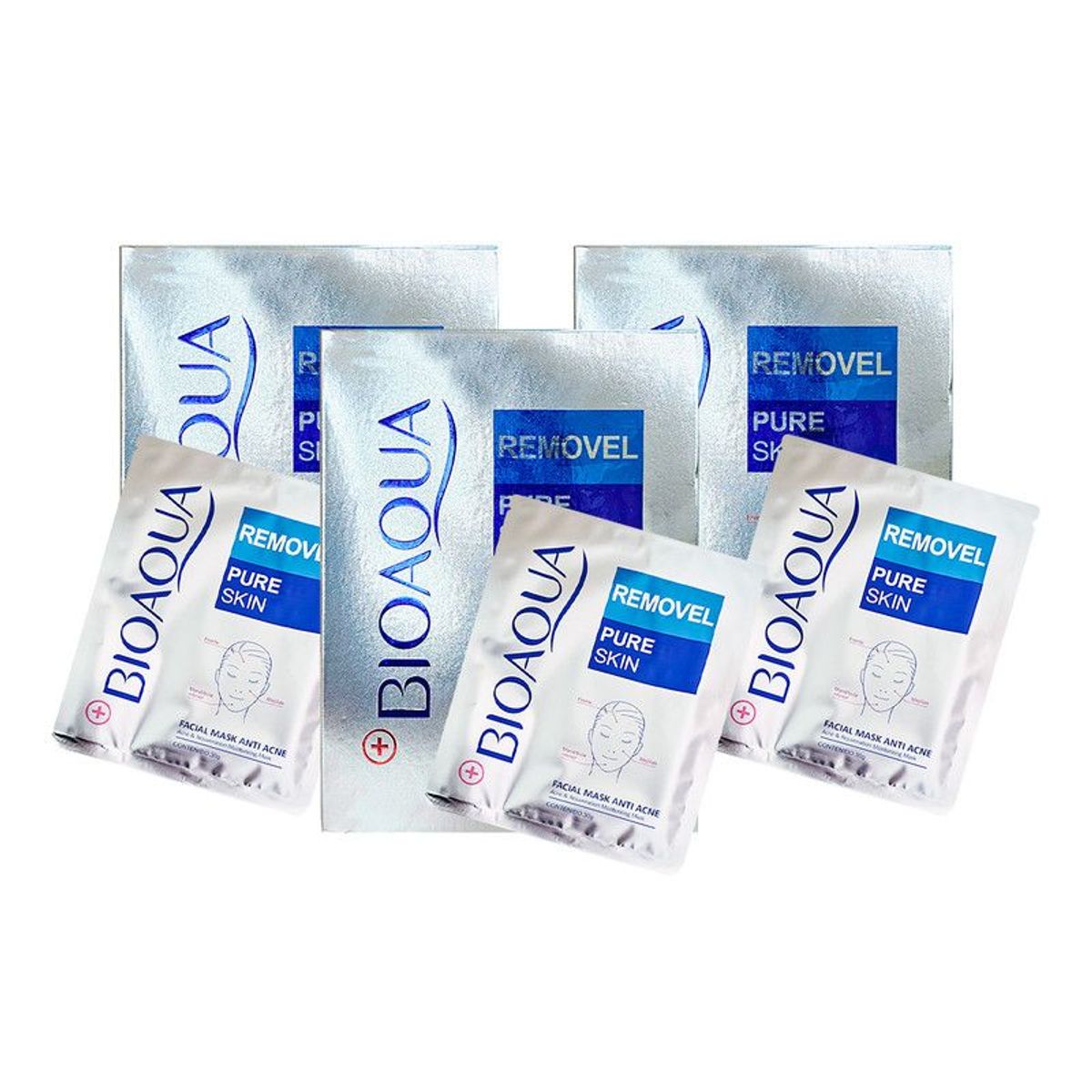 BIOAQUA - Mascarilla Facial Antiacne Removel Pure Skin 10 Pcs Bioaqua 30Gr 3Pack