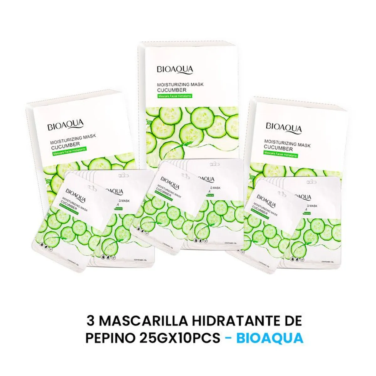 BIOAQUA - Mascarilla Hidratante De Pepino 10Pcs Bioaqua 25Gr 3 Unidades