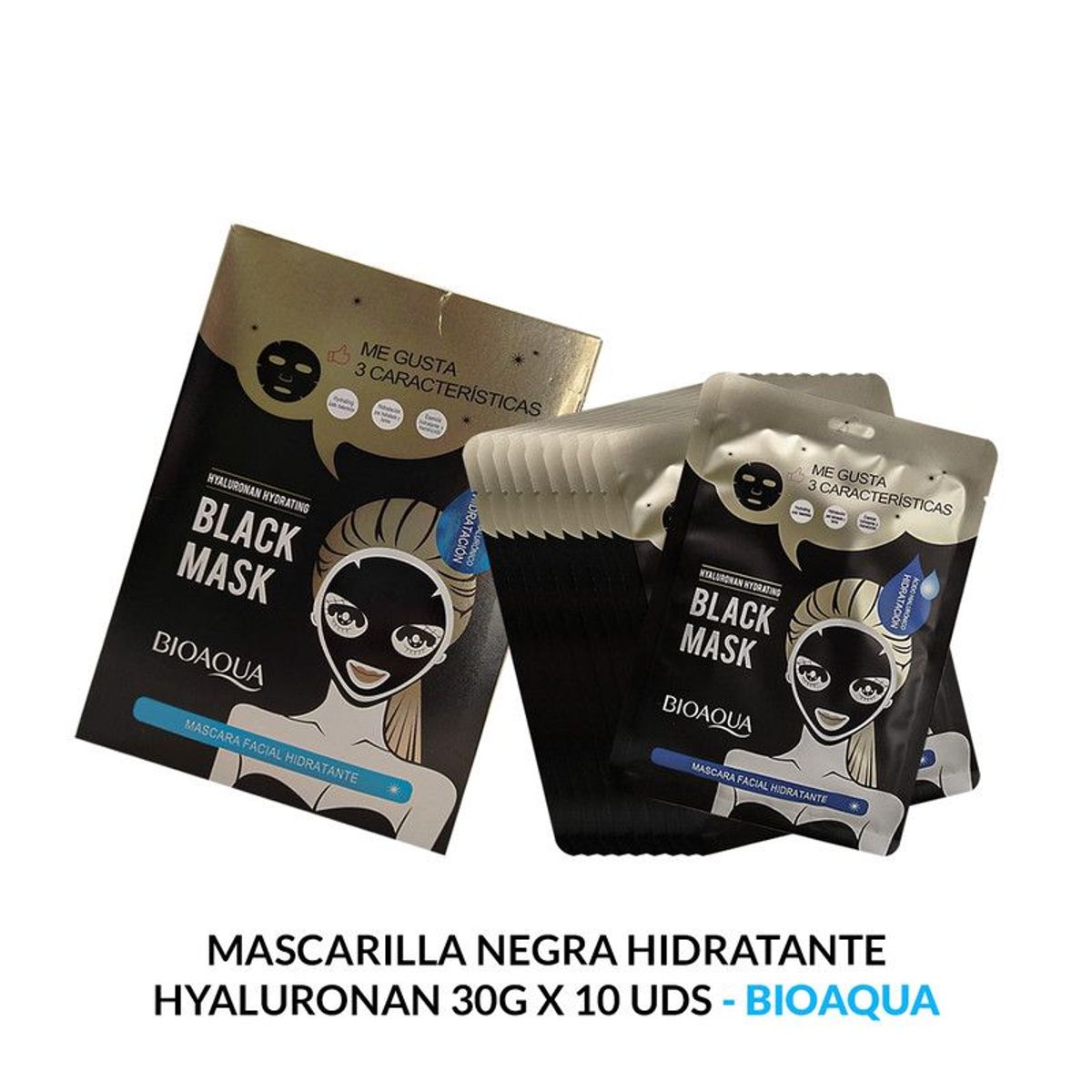 BIOAQUA - Mascarilla Negra Hidratante Hyaluronan 10 Uds Bioaqua 30Gr