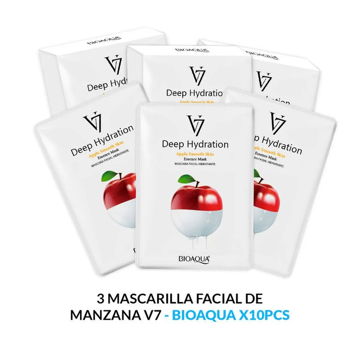 BIOAQUA - Mascarilla Facial Esencia De Manzana 10Pcs Bioaqua 30Gr 3 Unidades