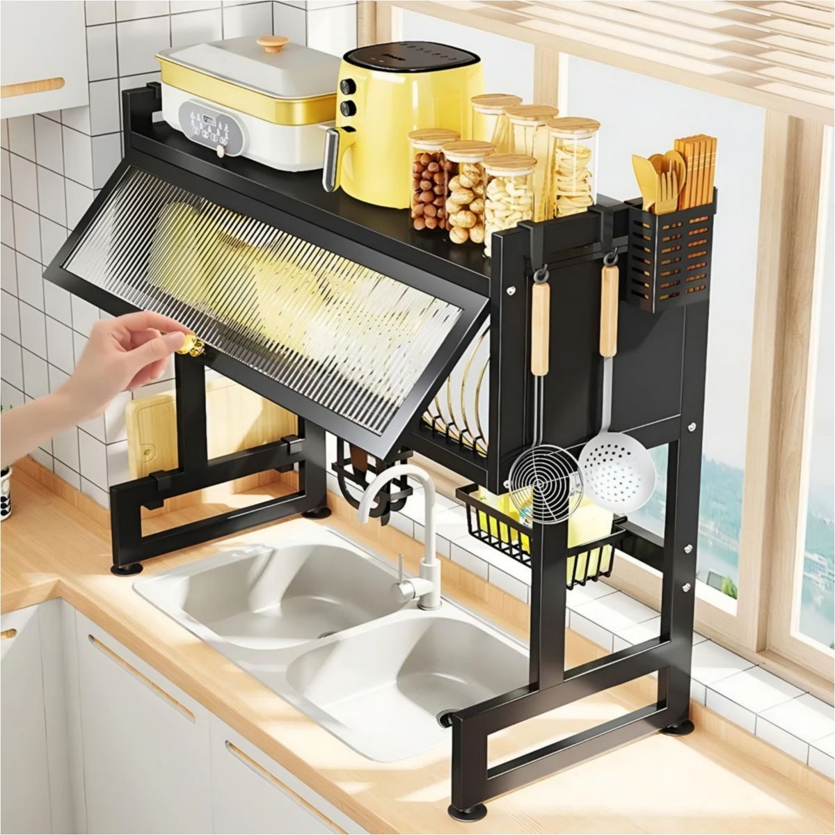 GENERICO - Escurridor de platos de 2 nivel con tapa 85 cm