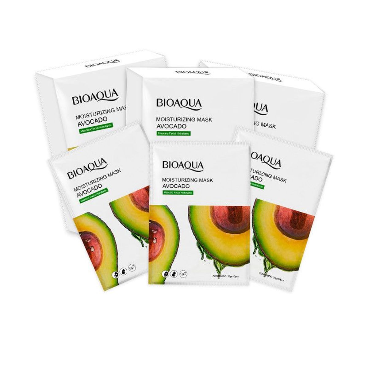 BIOAQUA - Mascarilla Facial Hidratante De Aguacate 10Pcs Bioaqua 25Gr 3 Unidades