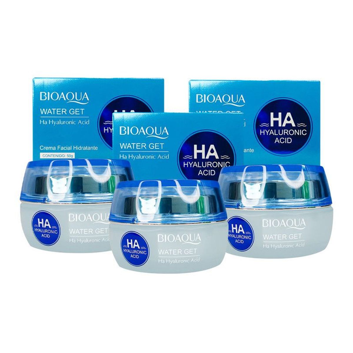 BIOAQUA - Water Get Ha Hyaluronic Acid Crema Facial Bioaqua 50Gr 3 Unidades