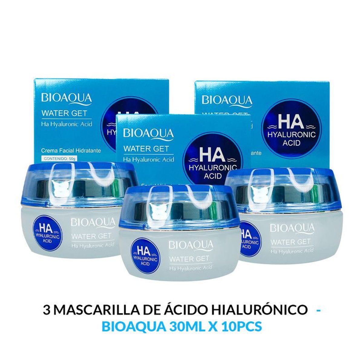BIOAQUA - Water Get Ha Hyaluronic Acid Crema Facial Bioaqua 50Gr 3 Unidades