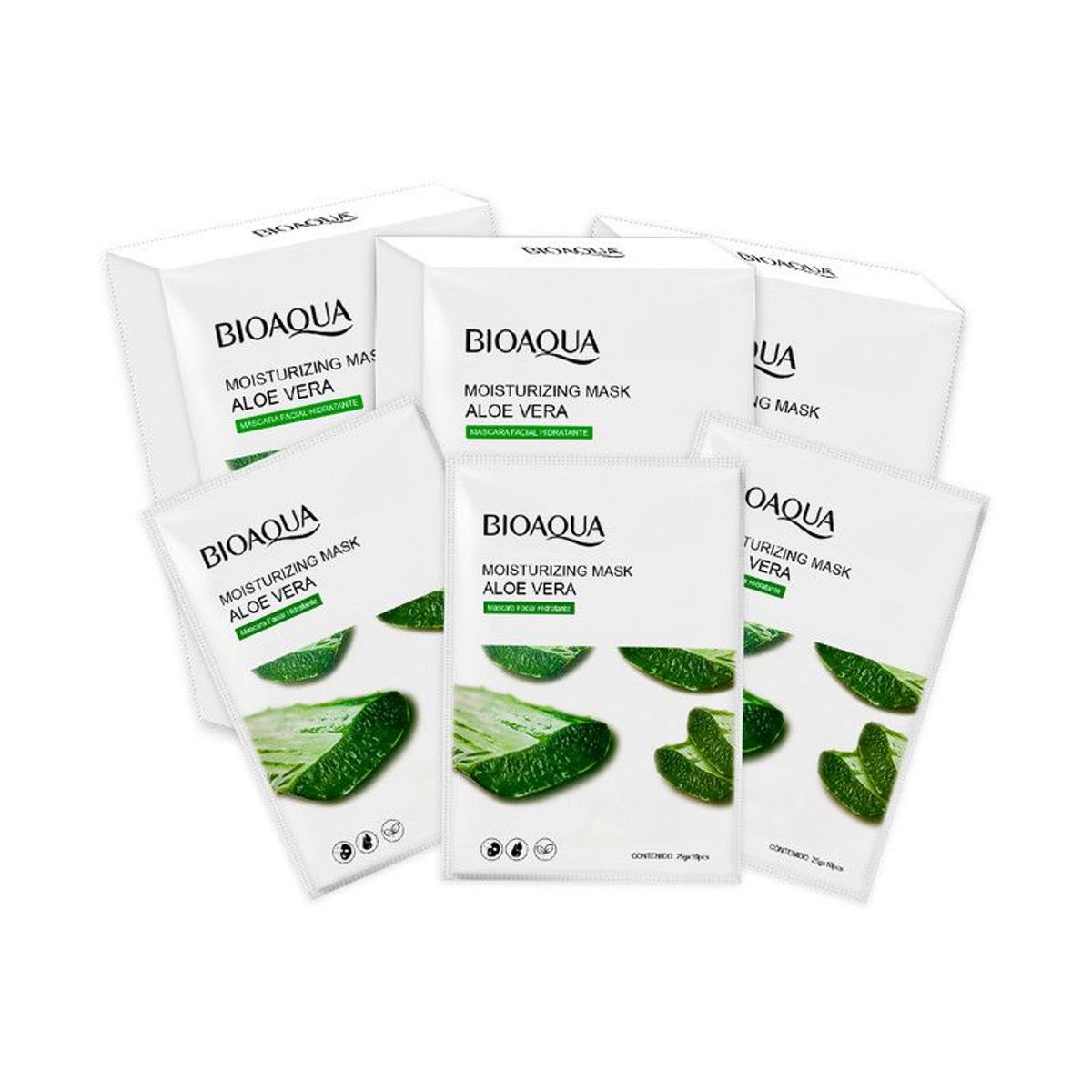 BIOAQUA - Mascarilla Facial Hidratante De Aloe 10Pcs Bioaqua 25Gr 3 Unidades