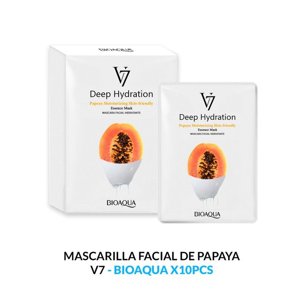 BIOAQUA - Mascarilla Facial Esencia Papaya De Hidratación10Pcs Bioaqua 30Gr