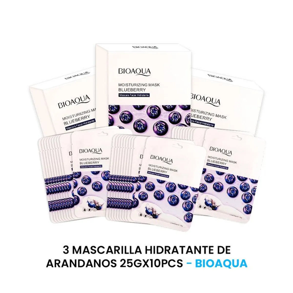 BIOAQUA - Mascarilla Hidratante De Arandanos 10Pcs Bioaqua 25Gr 3 Unidades