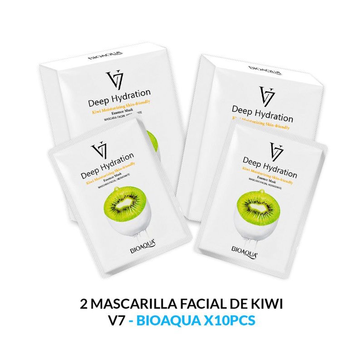BIOAQUA - Mascarilla Facial Esencia De Kiwi Hidratación 10Pcs Bioaqua 2 Unidades