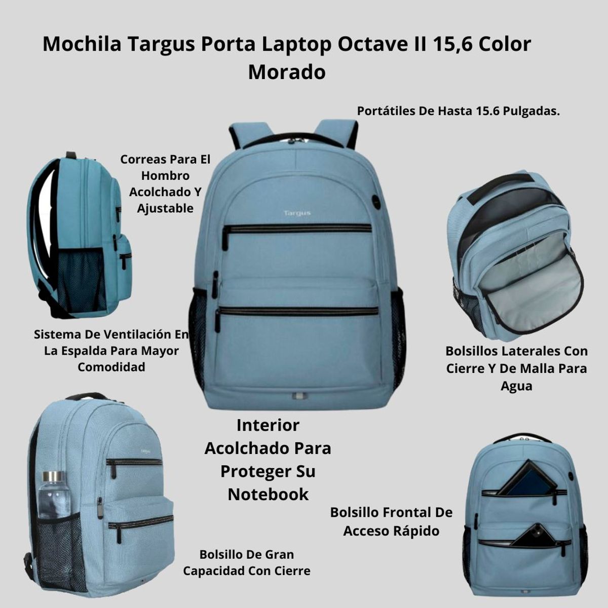 TARGUS - Mochila Porta Laptop Targus 15,6 Color Celeste